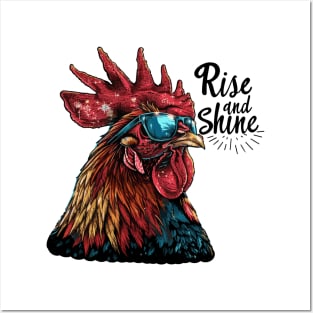 Rise and Shine - Rooster (with Black Lettering) Posters and Art